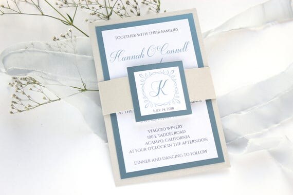 Dusty Blue Wedding Invitation Pale Blue Wedding Invitation