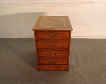 Burl Wood Leather Top File Cabinet