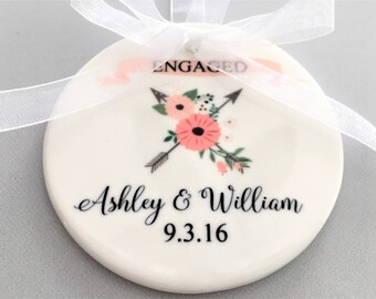 Engagement Ornament, Engagement Ornaments, Floral Arrows, Engaged, Engagement Gift, Engagement Gifts, Bride to Be Gift, Groom to Be Gift