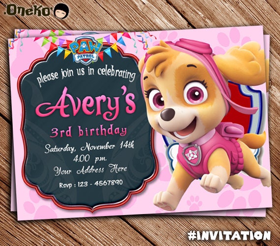 skye paw patrol birthday invitations