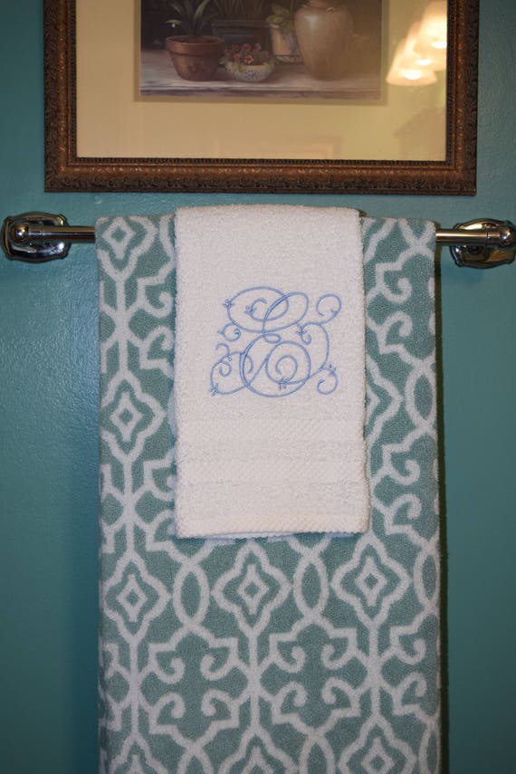 Set of 2 Single Letter Monogram Hand Towels Emboidered