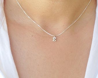 Sterling Silver Initial Necklace, Silver Charm Initial Necklace, Personalized Minimalist Jewelry, Bridesmaid Gift