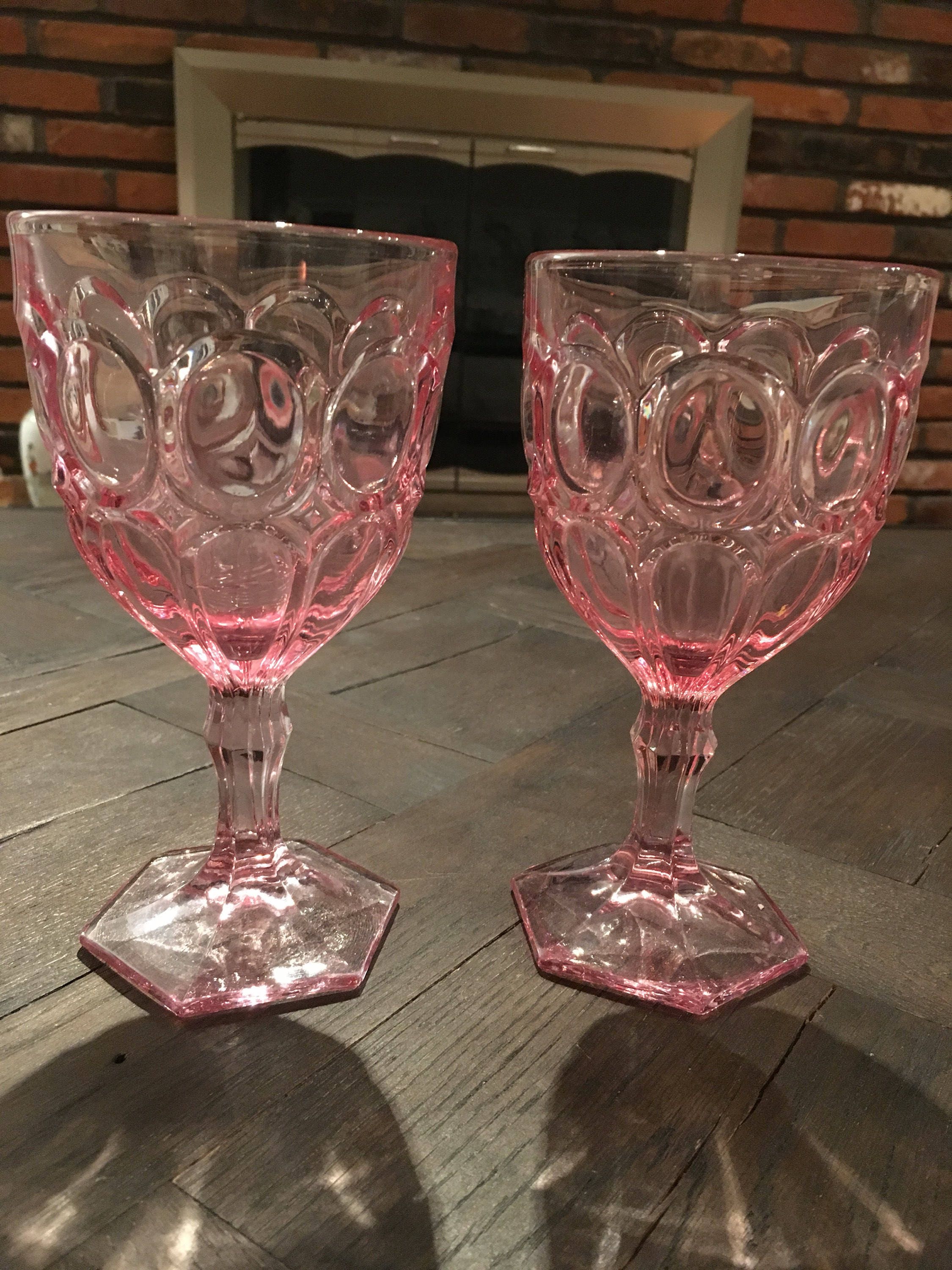 Vintage Pink Fostoria Moon Glasses w Stems Collectible