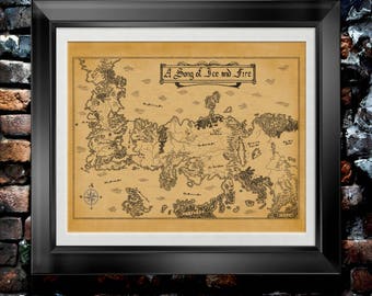 Game of Thrones Map of Game of Thrones Hand Drawn Fantasy Map Artwork GOT Map Decor Song of Ice and Fire Gift for Game of Thrones Art PP9048