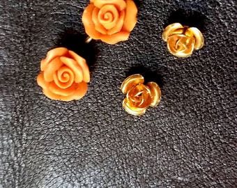 Joli ensemble de 4 roses facon corail et doré