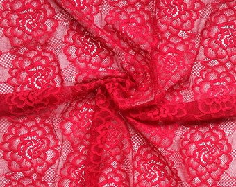 Red lace fabric | Etsy