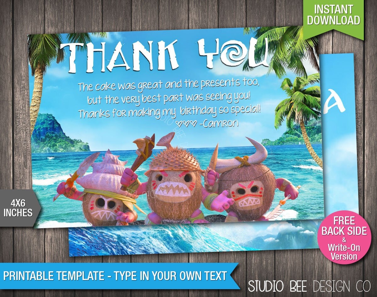 Moana Thank You Card INSTANT DOWNLOAD Printable Disney