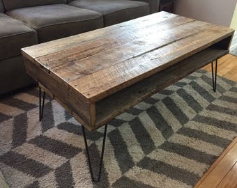 Retro Style Reclaimed Wood Coffee Table on Hairpin Legs
