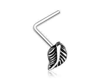 Leaf L-Shape Surgical Steel Nose Stud - UK Seller