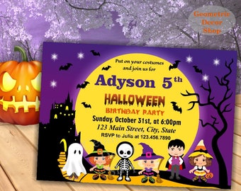 Halloween birthday invitation invite fall costume party boy girl party BDH3