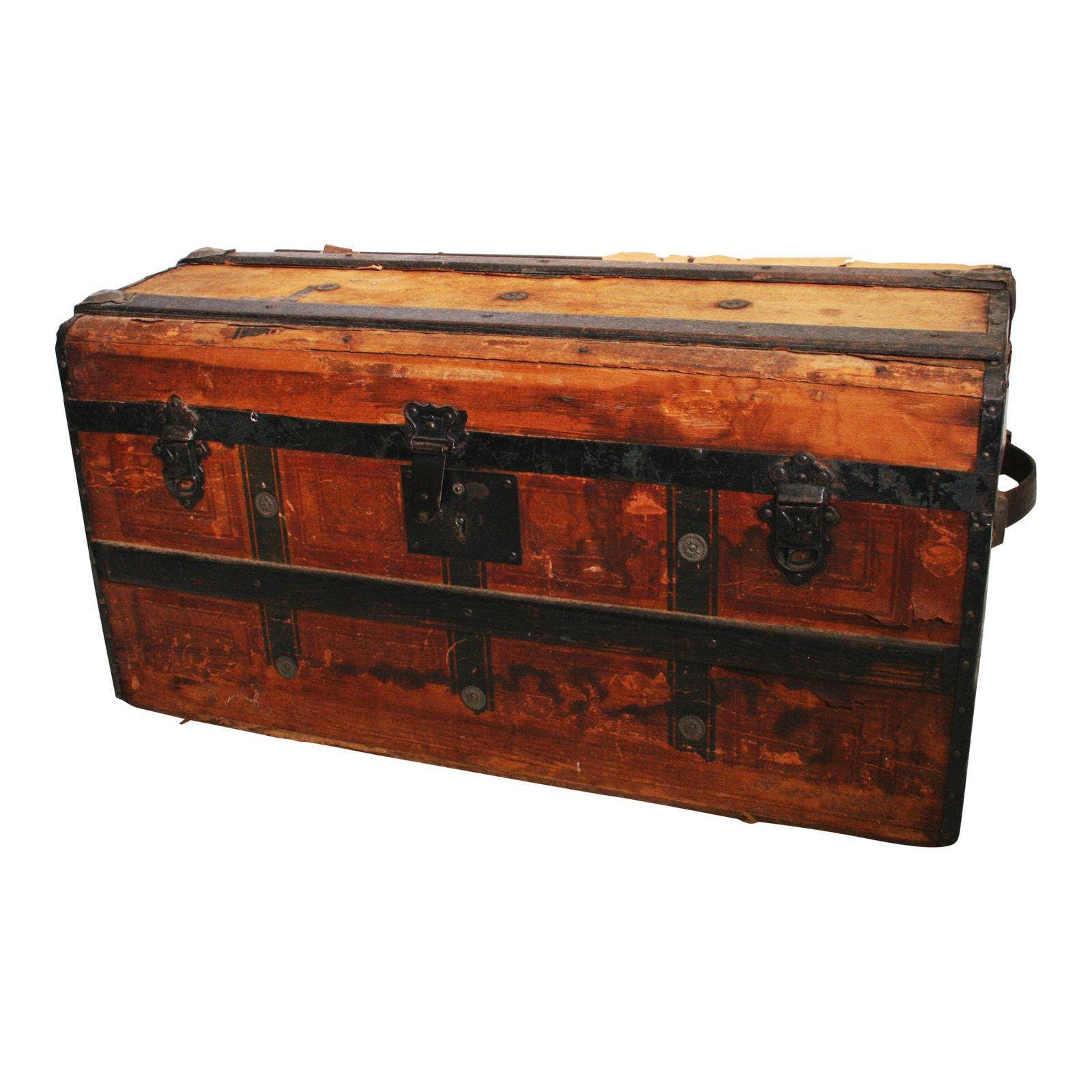 Vintage CAMELBACK TRUNK storage chest steamer train luggage