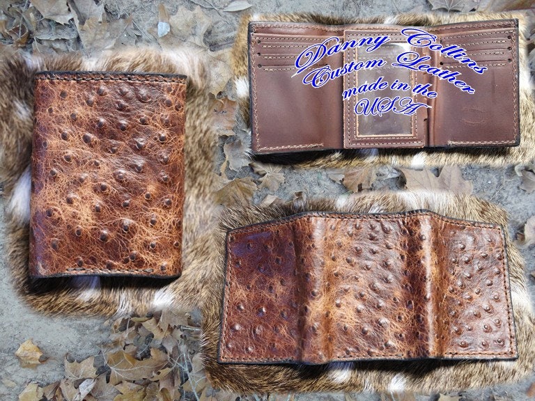 Embossed Ostrich Trifold Wallet Ostrich Wallet Mens wallet