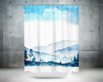 Scenic Shower Curtain | Blue Shower Curtain | Mountain Shower Curtain | Blue Bathroom Decor | Blue Bath Curtain