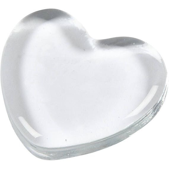 6cm Glass Heart x 4 Paperweight to Personalise. Clear Glass