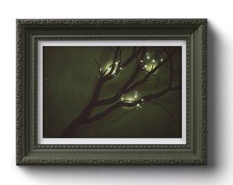 Tree Silhouette Art Print - Night in the Woods - Tree Art - Bohemian Wall Decor - Tree Wall Art - Magical Forest - Fairy Art Print