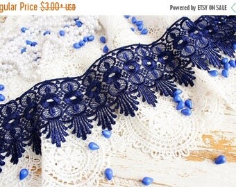 10% OFF Navy Blue Lace Trim, Embroidered Trim, Indian Fabric Trim, Lace Trim, Indian Ribbon