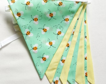 Green and Yellow Bumble Bee Bunting for Nursery, Playroom Bunting, Nursery Bunting, Gender Neutral - Made to Order