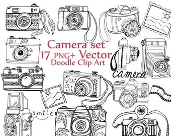 40%SALE Doodle Camera clipart: "CAMERA CLIP Art" camera vector cute cameras hand drawn camera photography clipart retro camera clipart boho
