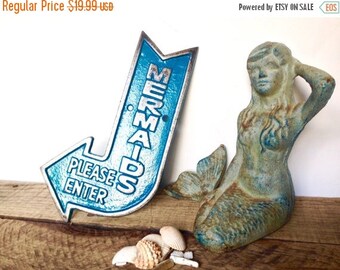 ON SALE Mermaid Sign - Mermaid Wall Decor - Girl Nursery Decor - Nautical Bathroom Decor - Nautical Girl Nursery - Mermaid Wall Art - Beach