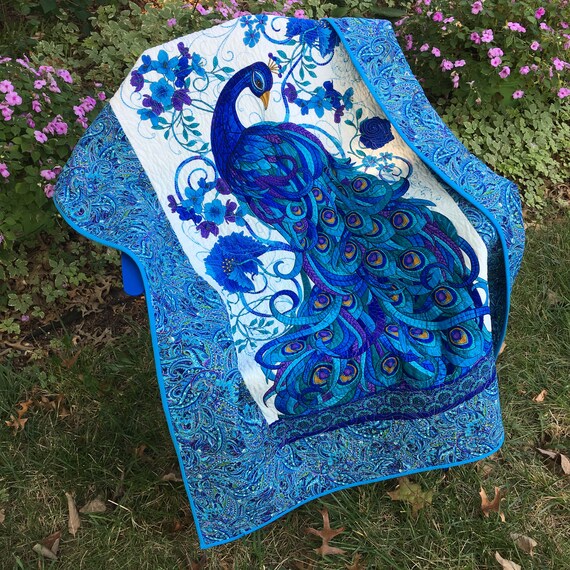 Peacock Lap Quilt 54 X 39 Mosaic Plume By