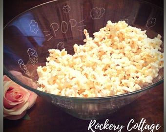 Popcorn bowl, large bowl, glass bowl, engraved bowl, decorative bowl, personalised popcorn, custom popcorn, hand engraved glass, valentines