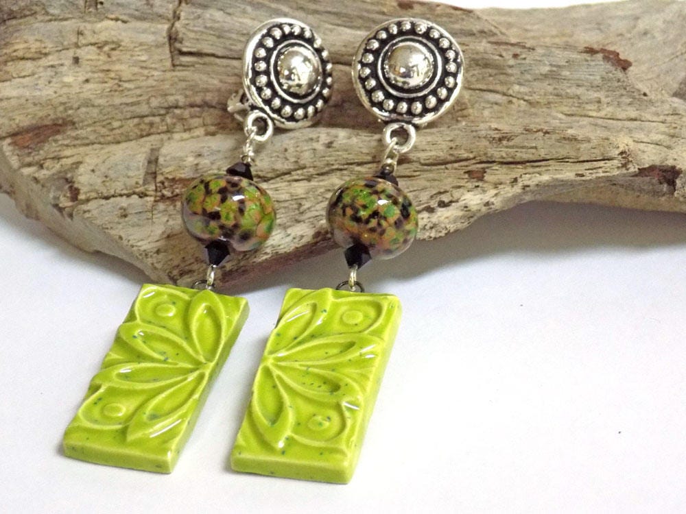Clip on Earrings for Adults Fashion Earrings Green Dangle