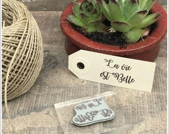Pretty antique rubber stamp unmounted writing * life is beautiful * height 2 cm