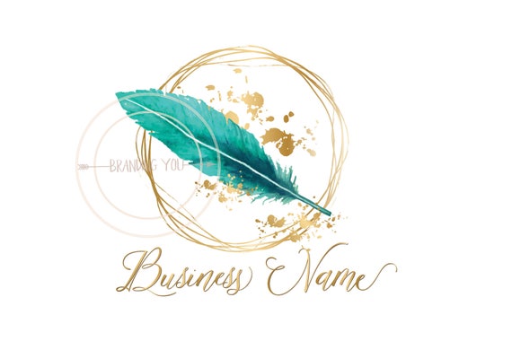 Custom logo design turquoise gold feather logo photography