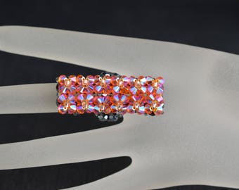 Long Swarovski crystal ring - tangerine ab2x