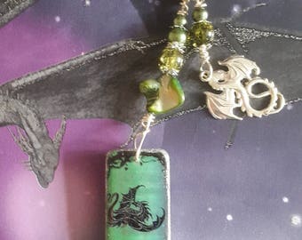 Altered Domino Dragon Keyring with Dragon Charm