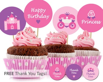 Printable Princess Cupcake Topper Princess Birthday Cupcake Topper Party Decorations Party Favor Tags Free Thank you Tags INSTANT DOWNLOAD