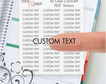 45 Clear Custom Text Planner Header Stickers, Clear Planner Stikers, Erin Condren Life Planner Stickers.