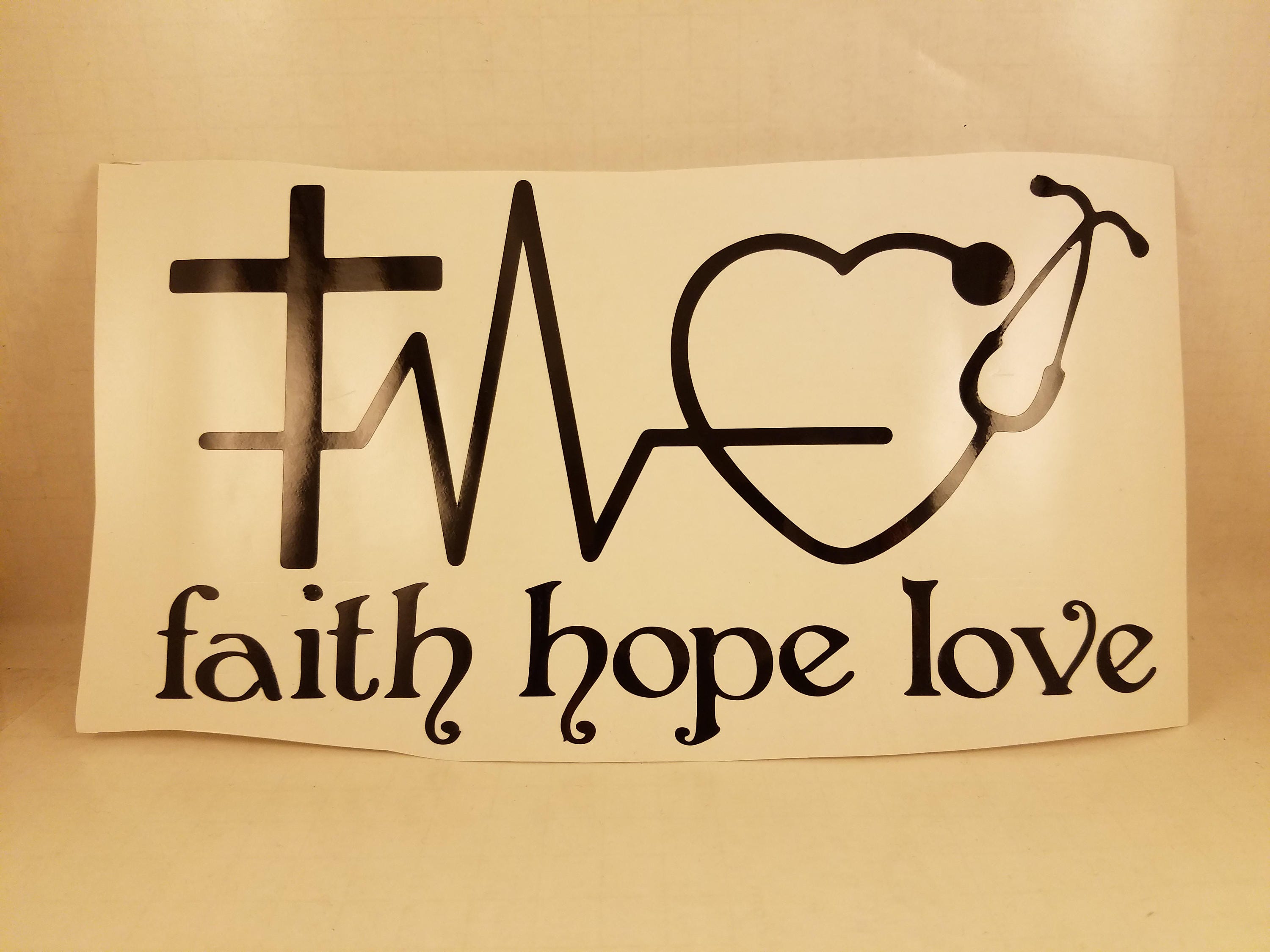 Download Faith Hope and Love vinyl decal with a cross heart rhythm