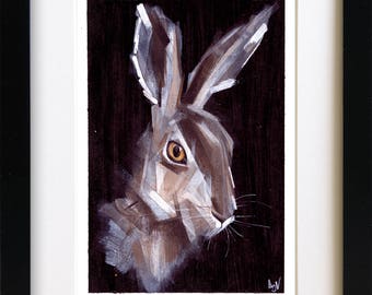 Hare Drawing Painting Mixed Media Original Artwork