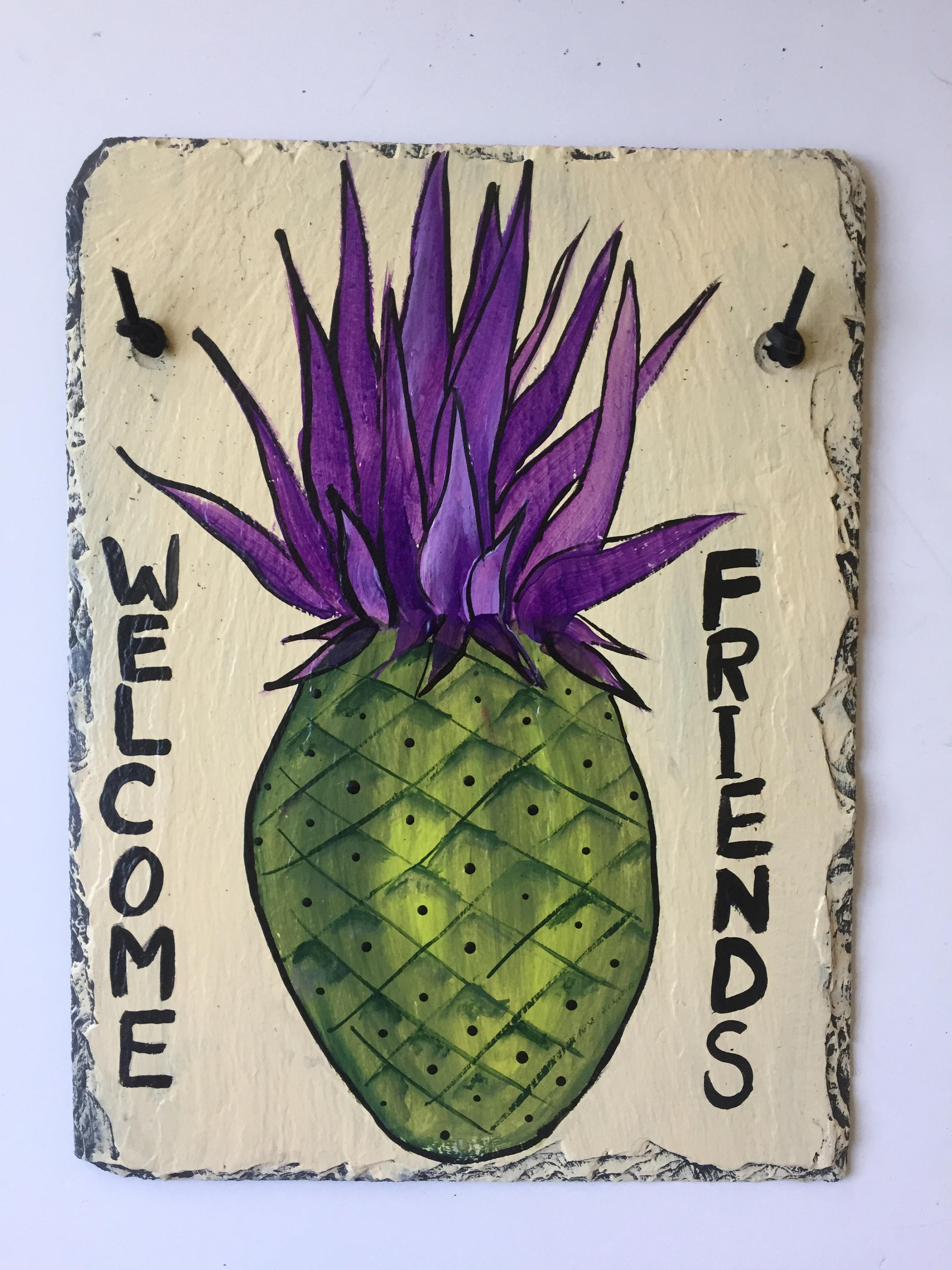 pineapple slate welcome sign, 12 x 9 painted slate, door hanging pineapple slate welcome sign, 12 x 9 painted slate, door hanging