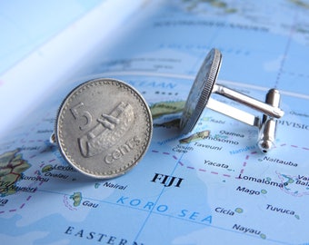 Fiji coin cufflinks - 6 different designs - made of original coins canoe - queen - rose- travelgift - fathers day