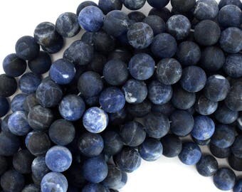 10mm matte blue sodalite round beads 15.5" strand 38052