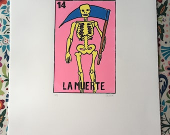 LA MUERTE // Skeleton Screenprint //Mexican La Loteria