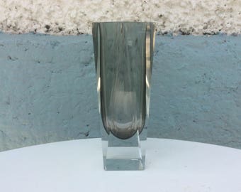 Mandruzzato Venetian Murano silver smoke grey faceted 1960s vase