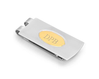Two Tone Engraved Money Clip - Personalized Spring Loaded Money Clip - Mixed Metal Modern Money Clip - Bill Fold Cash Clip - Free Engraving