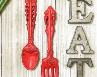 Kitchen Wall Decor - Home Decor - Kitchen Decor - Rustic Kitchen Decor - Kitchen Signs - Kitchen Sign Decor - Fork and Spoon Wall Decor