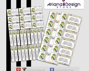 Printable and personalized Real Madrid FC name tags - Real Madrid FC school stickers - Real Madrid FC Labels