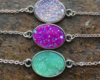 Oval Druzy Necklace//Silver Druzy Necklace//Purple Druzy Necklace//Lavender Druzy Necklace//Mint Druzy Necklace//Druzy Jewelry//Minimalist