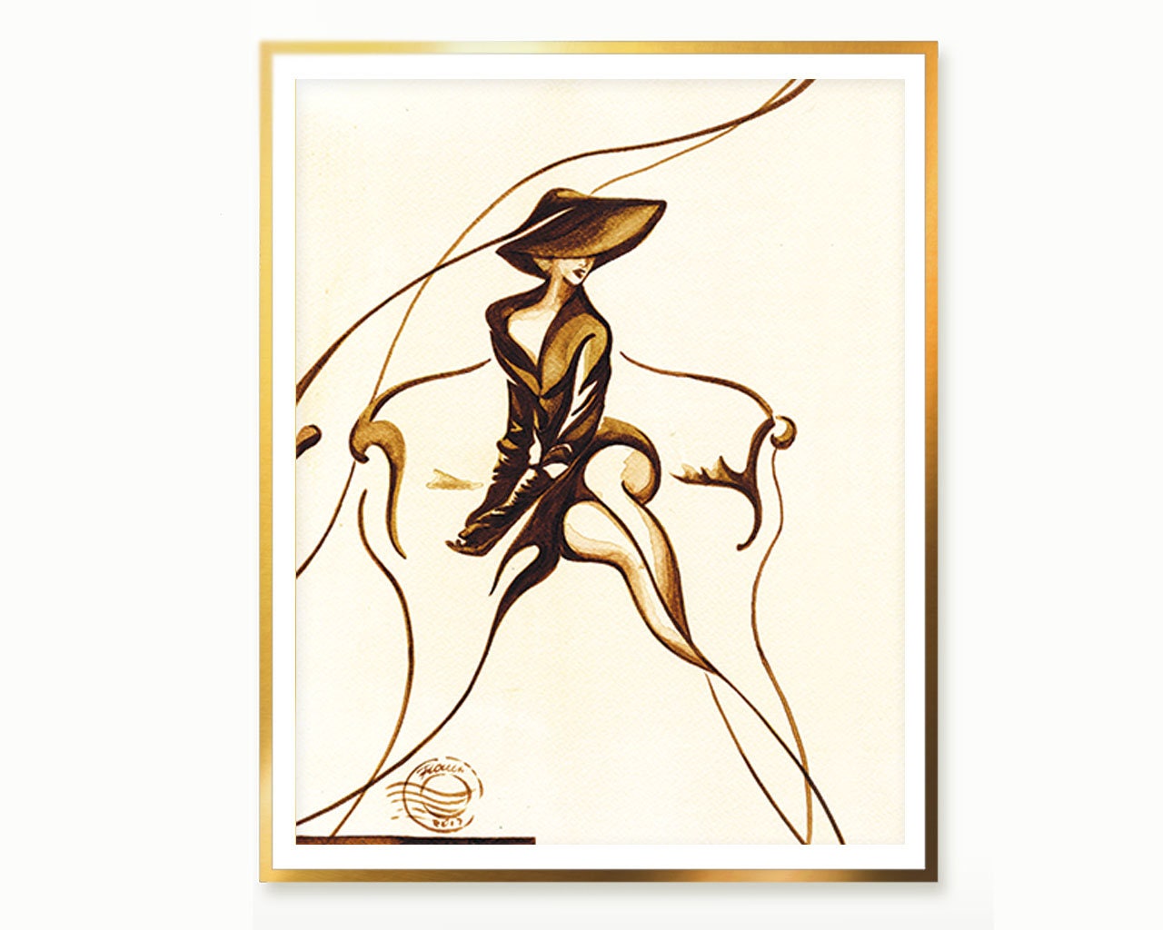 Lady in gloves Minimalist digital print Watercolor printable