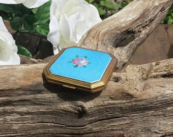 Guilloche Evans compact/vintage makeup compact/vintage makeup/makeup/powder makeup compact/Evans compact/guilloche compact/floral compact
