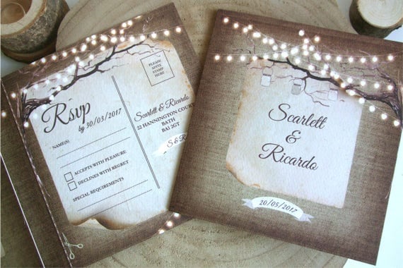 Rustic Wedding Invitation - Fairy Lights