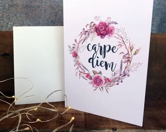Carpe diem, seize the day, inspirational card, greeting card