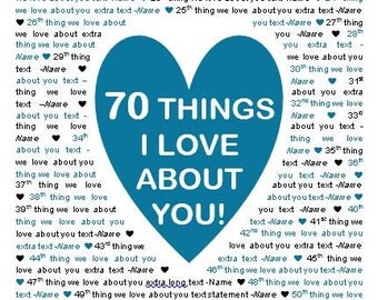 11x17" Template in Microsoft Word for “70 Things I Love About You” Editable and Printable Artwork