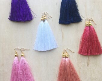 Silk Tassel Earrings, Boho Earrings, Gypsy Earrings, Long Silky Tassel Earrings