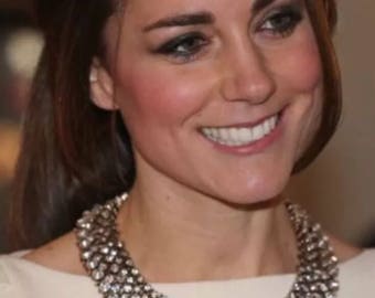 Zara inspired Kate Middleton Clear Rhinstone Statement Necklace White Gold Base